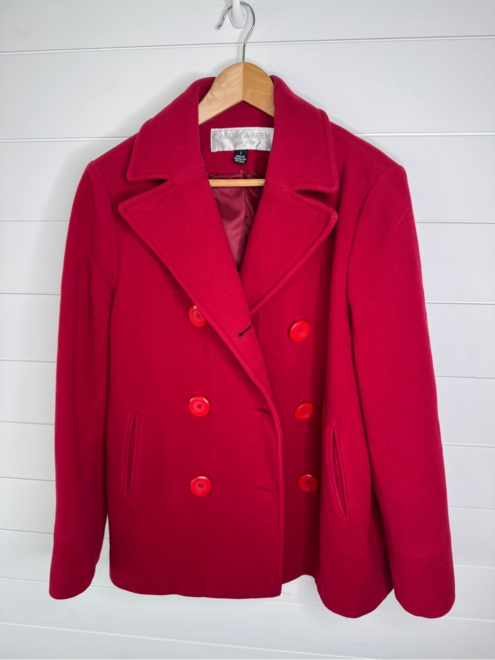 ANDREA FENZI Bright Red Double-Breasted Wool Peacoat size small